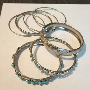 Silver and turquoise bangles